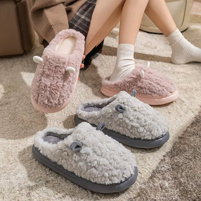 Women'S Winter Slippers - Plush Fleece-Lined House Shoes, Warm Indoor/Outdoor Cotton Slippers with Non-Slip Sole