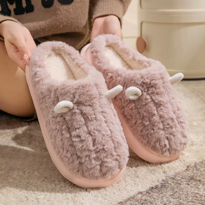 Women'S Winter Slippers - Plush Fleece-Lined House Shoes, Warm Indoor/Outdoor Cotton Slippers with Non-Slip Sole